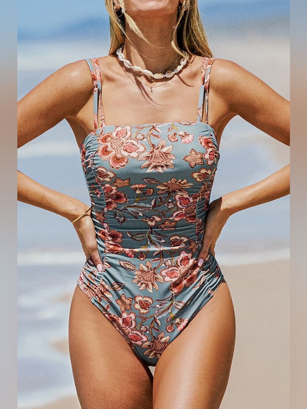 Floral Square Neck Ruched Tummy Control One-Piece 💥 BRAND NEW 💥